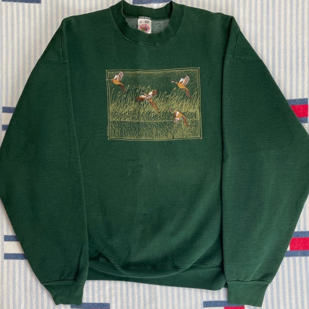 Vintage Fruit of the Loom Dark Green Pheasant Embroidered Nature Crewneck